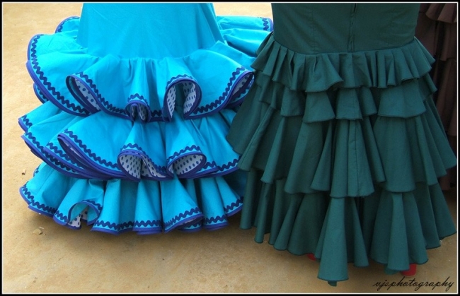 Dresses of Blue Dots and Plain Green